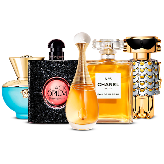Zestaw 5 Perfum – Versace Dylan Turquoise, Black Opium, J'adore, Chanel Nº5 i Fame [100 ml każdy]